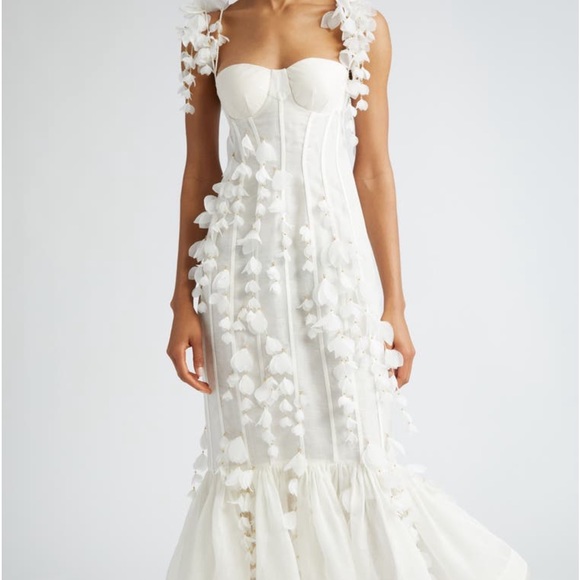 Zimmermann Wild Botanica Petals Linen Silk Corset Gown White Natural 0 - Picture 12 of 15